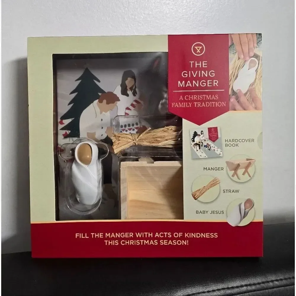The Giving Manage Set Allison Hottinger HC Book Manger Straw Baby Jesus Nativity